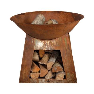 China FF169 Rusty Mild Steel Firebowl corten steel stocked woodstorage S outdoor fire bowl for sale