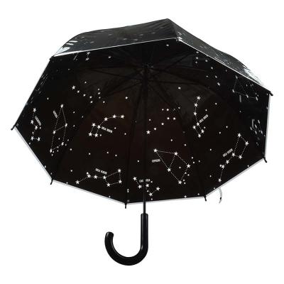 China Umbrella Minimalist Transparent Night Reflective Stars Arched Dome Manual Handle Long Open Umbrella for sale