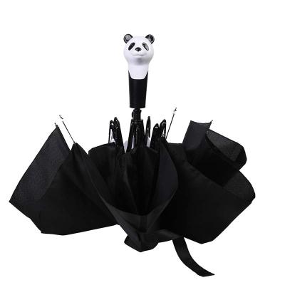 China Factory price minimalist stylish black and white compact foldable umbrella with panda shaped handle for sale