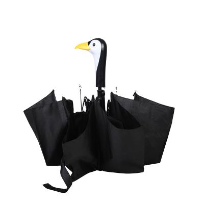 China Factory price minimalist stylish black and white compact foldable umbrella with panda shaped handle for sale