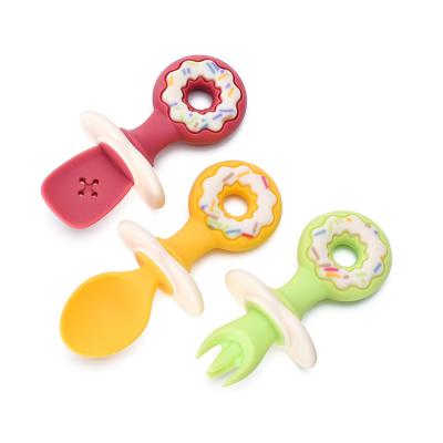 China 2022 Wholesale BPA Free Baby Spoon Fok Set Early Stage BPA Free Silicone Spoon Kids Feeding Utensils Set for sale