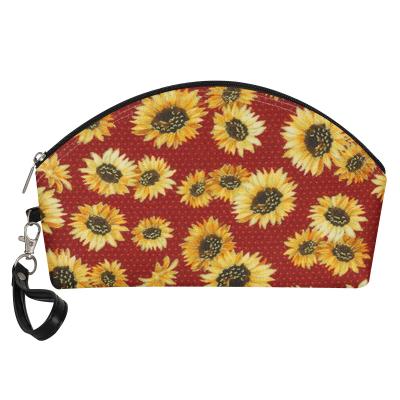 China 100% eco-friendly/lightweight/waterproof/durable 2021 sunflower design logos make up cosmetic bag women's fashion travel cosmetic bag small pu bag small order wholesale for sale