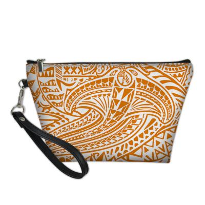 China Fasion 2020 New Style Polynesian Traditional Tribal Hawaii Cosmetic Bag Flowers PU Leather Travel Bag Makeup Cosmetic Bags And Cases for sale