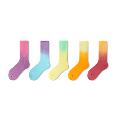 China Sporty Unisex Men's Fashion Sporty Colorful Tie Dye Dress Bangs Fun Funky Patterned Crew Socks For Women for sale