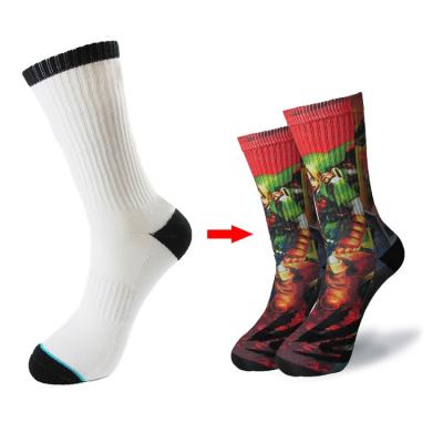 China Custom Breathable Polyester Breathable Cotton White Crew Printed Blank Sublimation Socks for sale