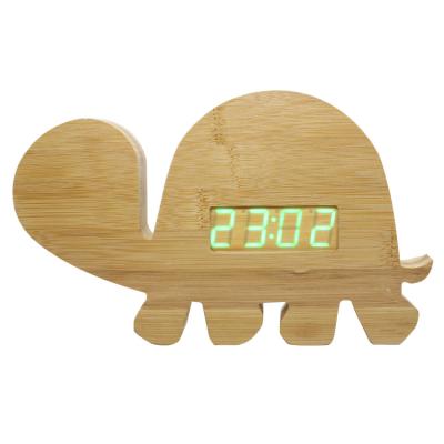 China Class Creative Cartoon Animal Desktop Turtle Shaped Wooden Electronic Digital Clock LED Alarm Clock for sale