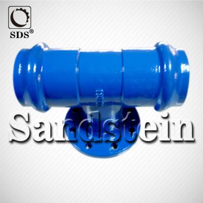 China Ductile Iron Double Socket Inverted Level Connection Tee With Clamp Branch For PVC Pipe for sale