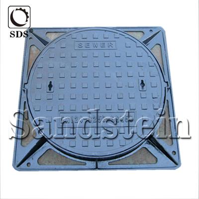 China Non Slip Malleable Construction GGG 50 Cast Iron Square Manhole Covers With Hinge for sale