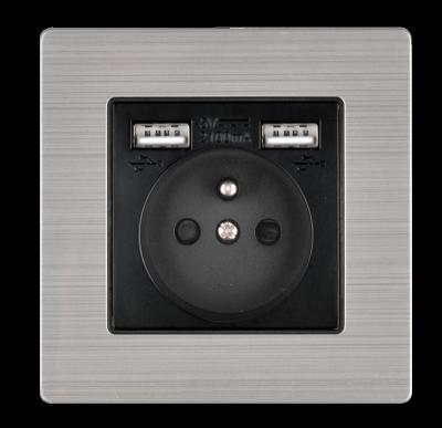 China EU 16A USB Socket Power Wall Outlet 86*86mm Home Decoration 304 Stainless Steel Panel Stylish Home Decoration Black/Electric White/Gold/Gray for sale