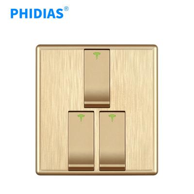 China PHIDIAS Security Standard 3 Strip High Quality BS Gold Home Use Wall Switch for sale