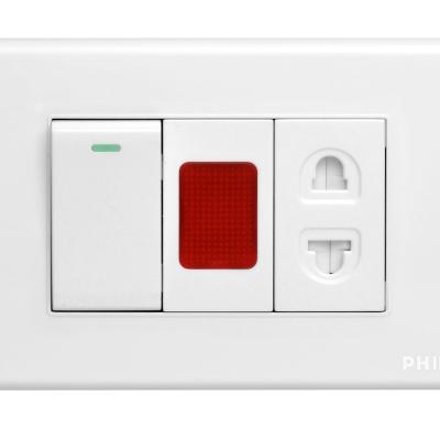 China High Quality PHIDIAS Vietnam Safety White Color 16A 1 Strip 2 Pin With Electrical Wall Sockets And Lamp Switches for sale