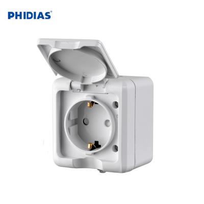 China Home Safety Eu Wall Socket Kitchen IP54 Standard Waterproof Socket 16A 250V Use German Plug White Color 86*64*53mm for sale