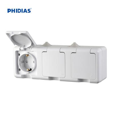 China German Socket 16A 250V 3 Strip Security Eu Socket IP54 Standard Waterproof Home Use German White Color Kitchen Wall Switches 86*195*53mm for sale