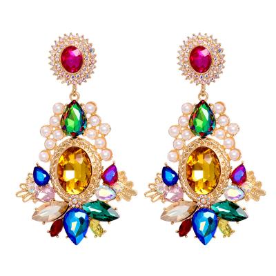 China Vintage JJ55469 Luxurious Delicate Delicate Drop Rhinestones Lovely Long Pearl Earrings for sale