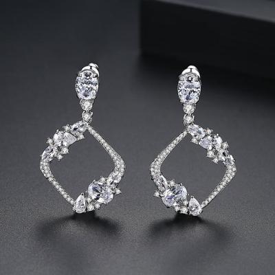 China E-2018041946 Creative CLASSIC Women Silver Geometric Square Cubic Zircon Stud Earrings for sale