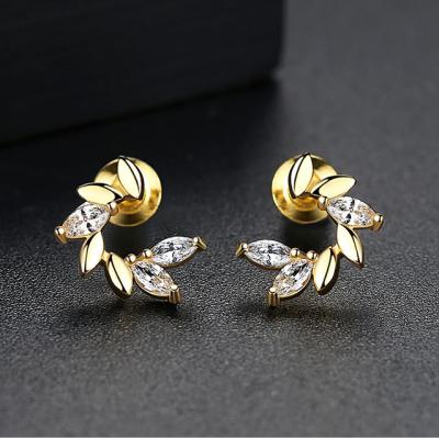 China E-2018041615 CLASSIC Creative Women's Delicate Gold Leaves Zircon Earrings for sale