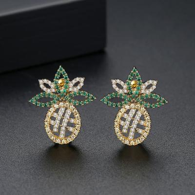 China CLASSIC Wholesale E-2018041604 Girl's Cute Fruit Hollow Out Pineapple Zircon Stud Earrings for sale