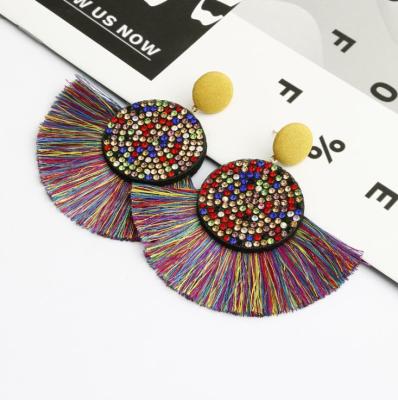 China Retro Long Fan Wool Earrings Bohemian Feminine Women Round Tassel Earrings LXES6657 for sale