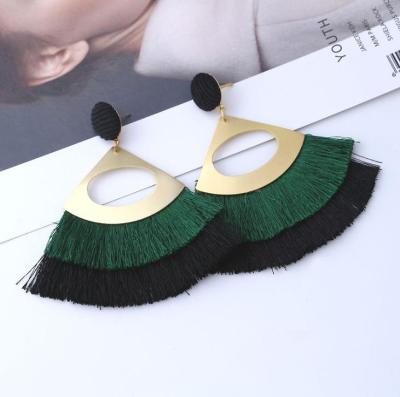 China Fashion Wool Jewelry Drop Earrings Ethnic Hanging Metal Around Fringe Earrings LXES6359 for sale