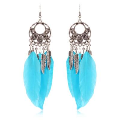 China CLASSIC hollow handmade temperament feather fashion wind alloy national earrings HY-7589 for sale