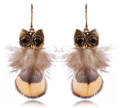 China Fashion HY-7400 national wind alloy earrings feather earrings CLASSIC handmade temperament owl shape for sale