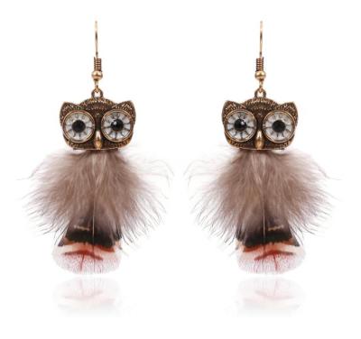 China Fashion HY-7399 national wind alloy earrings feather earrings CLASSIC handmade temperament owl shape for sale