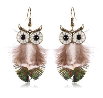 China Fashion HY-7393 national wind alloy earrings feather earrings CLASSIC handmade temperament owl shape for sale