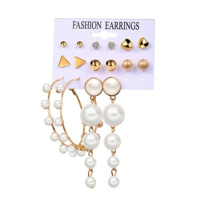 China HZS51234 CLASSIC new fashion pearl ring earrings 8 pieces set retro creative simple earrings set for sale