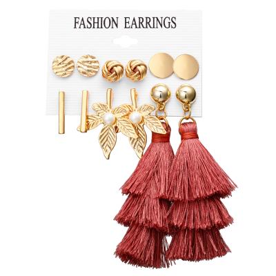 China ALLOY Fashion Long Tassel Stud Earrings Set For Women Girl 2019 Bohemian Geometric Earrings Set ESTZF1561 for sale