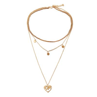 China XLF2033 CLASSIC Fashion Retro Three-Layer Necklace World Map Creative Simple Hanging Necklace for sale