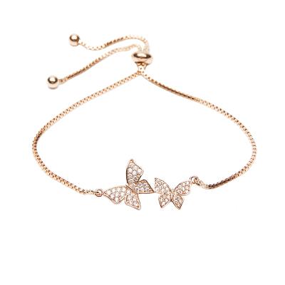 China CLASSIC Delicate Cubic Zircon Material Cubic Butterfly Gold Women Adjustable Bracelet for sale