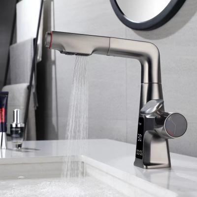 China Digital Metered Faucets Thermoclick Basin Mixer Toilet Faucets With Pullout Platform Mounted Gray LED Display Gun for sale