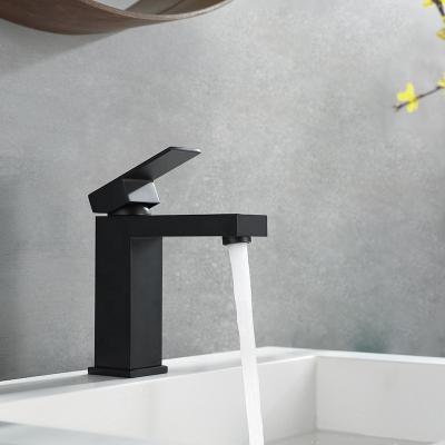 China Black Square SUS304 Stainless Steel Basin Mixer Toilet Faucets Cold Water Metered Deck Mounted Faucets for sale