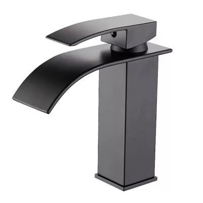 China Black Square SUS304 Stainless Steel Basin Mixer Toilet Faucets Cold Water Metered Deck Mounted Waterfall Faucets for sale