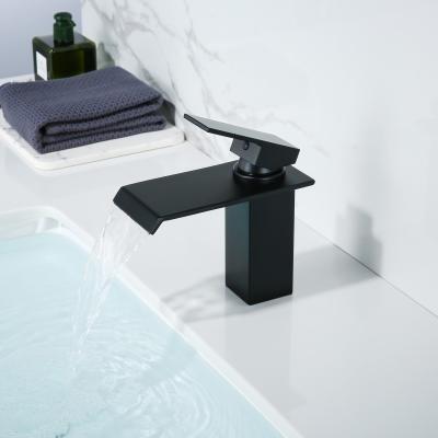 China Black Square SUS304 Stainless Steel Basin Mixer Toilet Faucets Cold Water Metered Deck Mounted Waterfall Faucets for sale