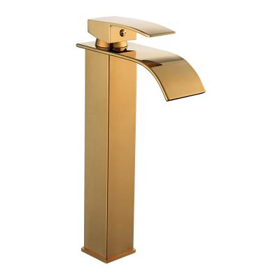 China SUS304 Stainless Steel Basin Mixer Toilet Faucets Metered Hot Cold Water Deck Mounted High Waterfall Gold Bracket for sale