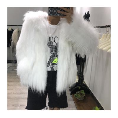 China Winter Warm Women Outwear Real Raccoon Fur Jacket Warm Thin Dress With Hood White Real Fur Coat for sale