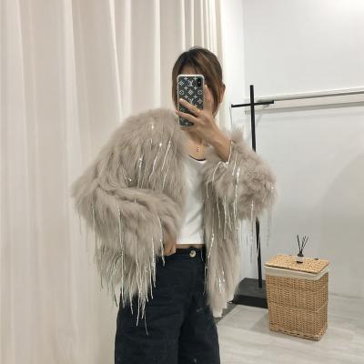 China Warm Wholesale Real Raccoon Fur Coat Women Real Fur Jacket With Sequins Lady Fur Outerwear for sale