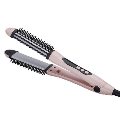 China Round Drop Shipping 2 in 1 Hair Iron Flat Comb Electric Professional Hair Straightener Brush and Curling Comb for sale