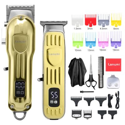 China 2021 New Car Exchange Engraving Barber Hair Cutter LCD Blade Clippers Stainless Metal Cutting Machine Head Cordless Hair Trimmers Set for sale