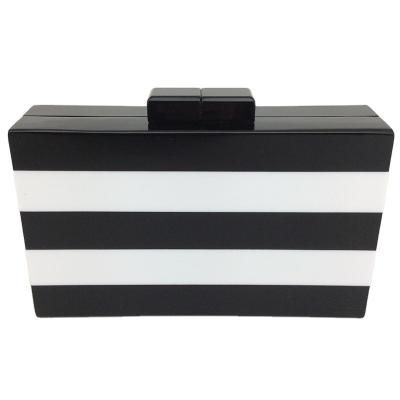 China Fashion Handmade High Quality Striped Rectangular Black And White Color Acrylic Women Even Clutch Box Bags for sale