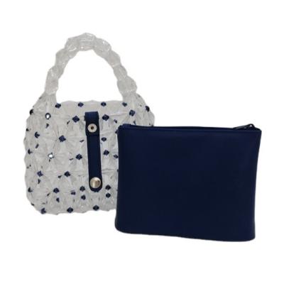 China Arcylic + Detachable Iron Lady Two-Layer Clutch Blue Bead Braided Handheld Bag for sale