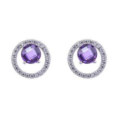 China 2021 Quality Guaranteed Women Earring Jewelry Classic Round Purple Zircon Earrings for sale