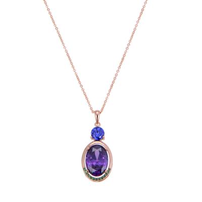 China Classic Fashion Jewelry Party Gift Purple Amethyst Zircon Oval Cut Silver Color Wedding Pendant Necklace for sale