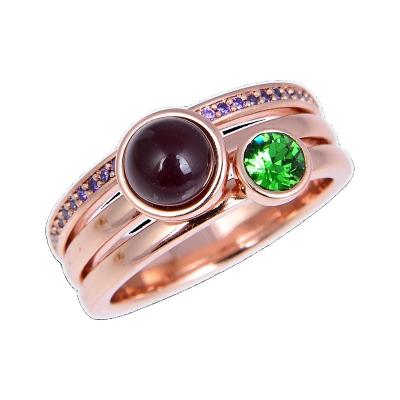 China Trendy Women's Jewelry Minimalist Design Round Ring Deep Purple Glass Stone Ring for sale