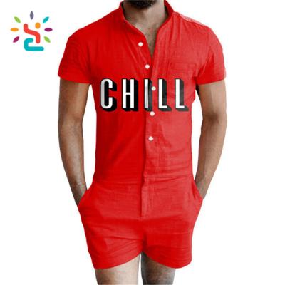 China Custom Anti-pilling Men Printing Romper Letter Printed Red Mens Rompers Soft 100% Cotton Adult Clothing Plus Size for sale