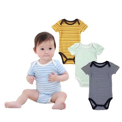 China Organic Linen Custom Appliqued Newborn Dry Fit Baby Clothes Stripes Toddler Clothes Romper Light Green for sale