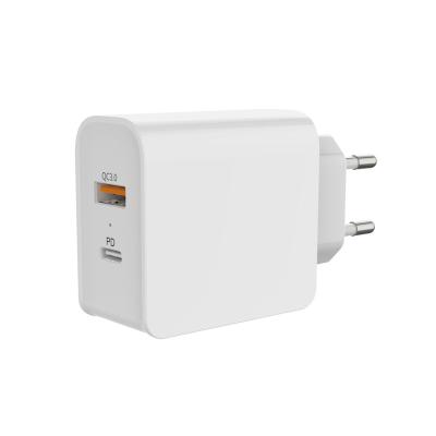 China Mobile Phone/Tablet/MP3/MP4/other USB Device OEM/ODM Accepted Dual Ports Charger EU Plug PD+QC3.0 Plug PD+QC3.0 Adapter 30W USB C Wall Fast Charging Wall Charger for sale