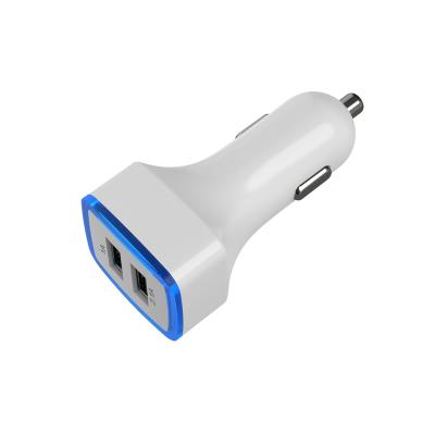 China Portable 5V 2.1A Dual Ports Car Charger With LED Square Circle For Mobile Phone Charging for sale