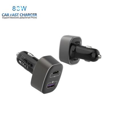 China Super Fast Cell Phone PD65W Type C Mobile Phone Charging Dual QC3.0 18W Car Accessories USB-C 83Watts Car Charger For Macbook For Laptop for sale